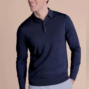 Sette Ponti Italian merino wool pullover sweater with collar, blue, sz XL